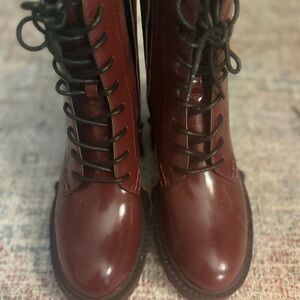 Women's Burgundy Coach Lace-Up Boots